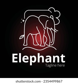 Elephant logo line art vector illustration on dark background with dummy text.