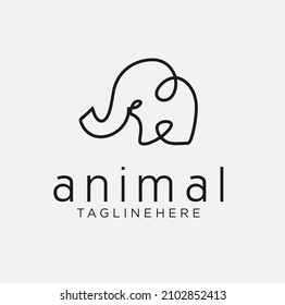 Elephant Logo mascot line art Design Vector with Modern Illustration Concept Style for Badge, Emblem and Tshirt Printing. minimalist Mammoth logo Stock Vector black silhouette