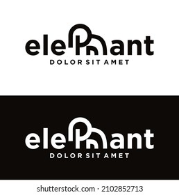 Elephant Logo mascot line art Design Vector with Modern Illustration Concept Style for Badge, Emblem and Tshirt Printing. minimalist Mammoth logo Stock Vector black silhouette