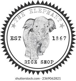 Elephant logo rice shop vector design vintage t-shirt print