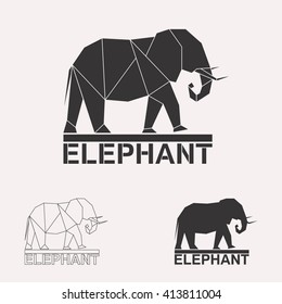 Elephant logo set. Elephant geometric lines silhouette isolated on white background vintage vector design element illustration set