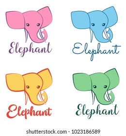 Elephant logo set, signs for children's studios, schools, organizations, toy shops, playgrounds and centers, symbol of mind, training, reliability, fun, protection, memory, force