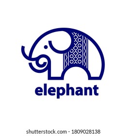 Elephant Logo Single Line style with ethnic carving accessories.