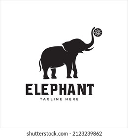 Elephant logo style design inspiration silhouette trunk up throwing a ball