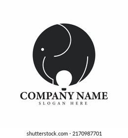 Elephant Logo Vector and Electric Bulb, Animal Simple Modern Playful Black Icon Design Inspiration