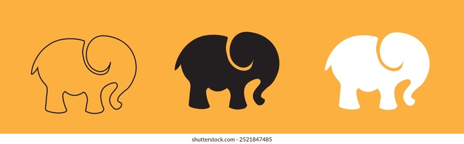 Vetor do logotipo do elefante, modelo do projeto do logotipo do safári do zoológico do elefante, logotipo do elefante moderno, O elefante segurando o tronco, cauda curta, forma redonda 