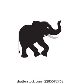 An elephant with long tooth silhouette vector art.