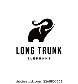 Elephant with Long Trunk. Cute Elephant Logo Template