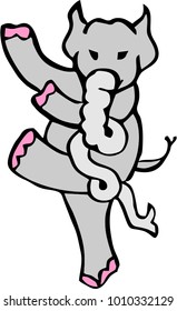 an elephant with a long trunk gaily dances