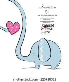 Elephant with long trunk or nose holding a pink heart