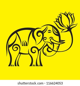 Elephant with a Lotus - creative vector illustration. Vector logo template. Design element. 