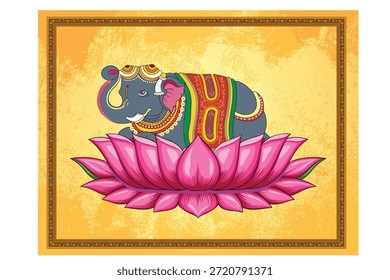 Un diseño de Vector de elefante y loto típicamente mezcla la fuerza majestuosa y simbólica del elefante, la sabiduría, la buena fortuna con la iluminación pura y espiritual del loto, el renacimiento, a menudo dentro de marcos ornamentados, bordes o mandalas, utilizando motivos tradicionales asiáticos indios como paisley, henna o patrones intrincados para impresiones textiles, fondos y decoración cultural, con el objetivo de armonía, serenidad o profundidad espiritual