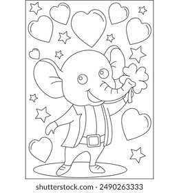 elephant love and affection theme coloring book page for ui, ux, web, app, brochure, flyer and presentation design, etc.