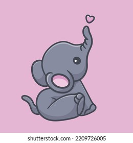 Elephant Love Cartoon Mascot Funny Vector Smile Happiness Fun Cute Sit Grey