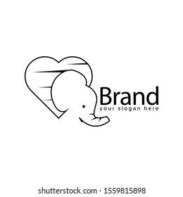 Elephant Love Logo, flat design. Vector Illustration on white background