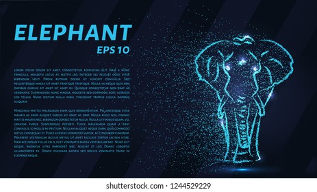 El elefante está hecho de puntos luminosos azules. El elefante de la partícula. Ilustración del vector