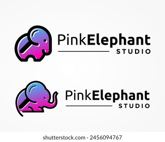 Elephant and magnifying glass logo design.