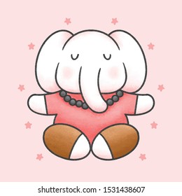 Elephant makes yoga hand drawn cartoon animal character. Hand drawing vector. Cartoon character design.