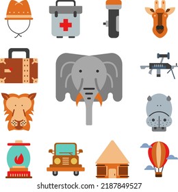 elephant, mammal, zoo icon in a collection with other items