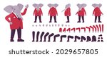 Elephant man, elegant mister, animal head human construction set. Dressed up gentleman having large trunk, ivory tusks, wearing jacket. Vector illustration, different gestures