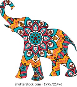 Elephant mandala colored illustration. Vector illustration. svg