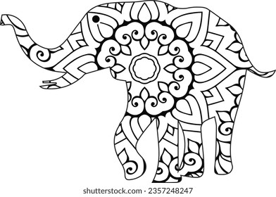 Elephant mandala coloring book. Indian elephant mandala. Ornate elephant. Hand drawn vector illustration.Elephant henna pattern, traditional doodle, ornate black and white mehndi vector done by Sri La