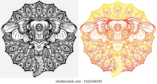 elephant mandala design outline, vector EPS 10