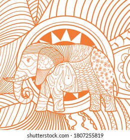 Elephant. Mandala. Hand drawn abstract patterns. Design for spiritual relaxation for adults. Line art creation. Print for polygraphy, t-shirts and textiles
