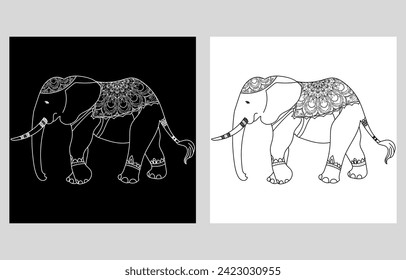 Elephant with mandala lines on a white background decorative graphic elements Patterns on pants and fabric