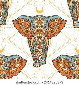 Elephant mandala Pattern Retro. Animal Vector illustration Ornamental flower in Zen boho style. Retro Magic drawing with sacred geometry svg