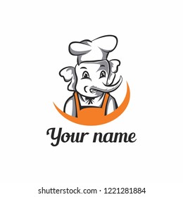 elephant mascot logo chef vector