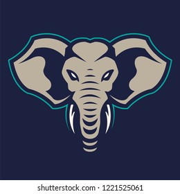 Elephant mascot vector art. Frontal symmetric image of elephant looking dangerous. Vector icon.