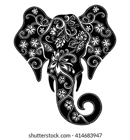 
elephant mask . Silhouette of an elephant . Indian elephant. Elephant in floral patterns 