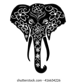 elephant mask . Silhouette of an elephant . Indian elephant. Elephant in floral patterns