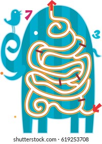 elephant maze. fun gaming for children. for children books. maze illustration 