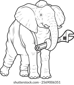 Elephant Mechanic Wrench Animal Vector Graphic Art Illustration