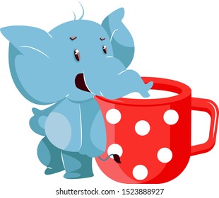 Elefant mit Milch, Illustration, Vektorgrafik auf weißem Hintergrund.