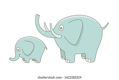 Elephant Mom and baby. isolated on white background