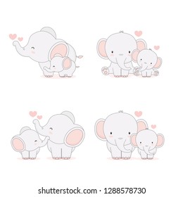 Elephant mom and baby. Vector illustration.