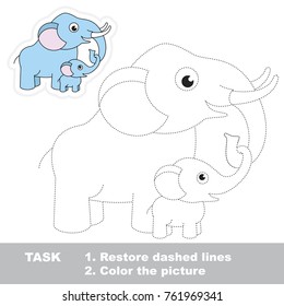 Elephant Mom and her Infant. Dot to dot educational game for kids.