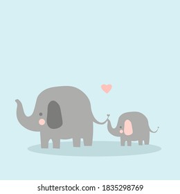 Elephant mommy and children. Cute flat vector illustration.