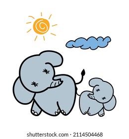 Elephant mon and soncute cartoon drawing,Graphic design print t-shirts fashion,vector,poster,card