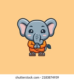 Elephant Monk Cute Creative Kawaii Cartoon Mascot Logo