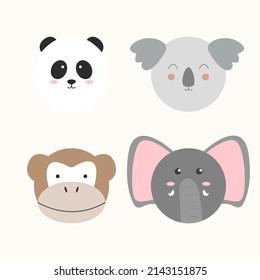 Elephant, monkey, koala and panda faces in the form of avatars.