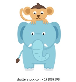 elephant with monkey vector