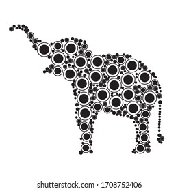Elephant mosaic of small circles in variable sizes and color tinges