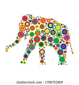 Mosaico elefante de pequeños círculos en tamaños variables y matices de color