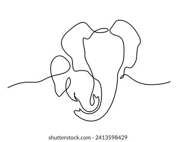 Madre elefante con cachorro de bebé. Amor familiar. Concepto del día de la madre. Dibujo continuo de una línea. Ilustración vectorial.