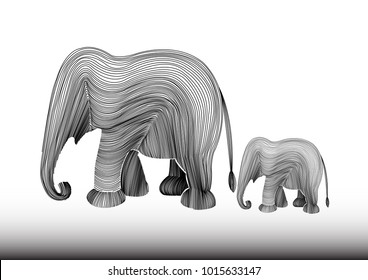 Elephant mother and baby walking behind. Elephant family. 