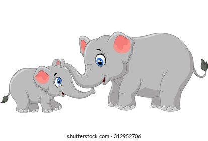 Elephant mother and calf walking while bonding relationship